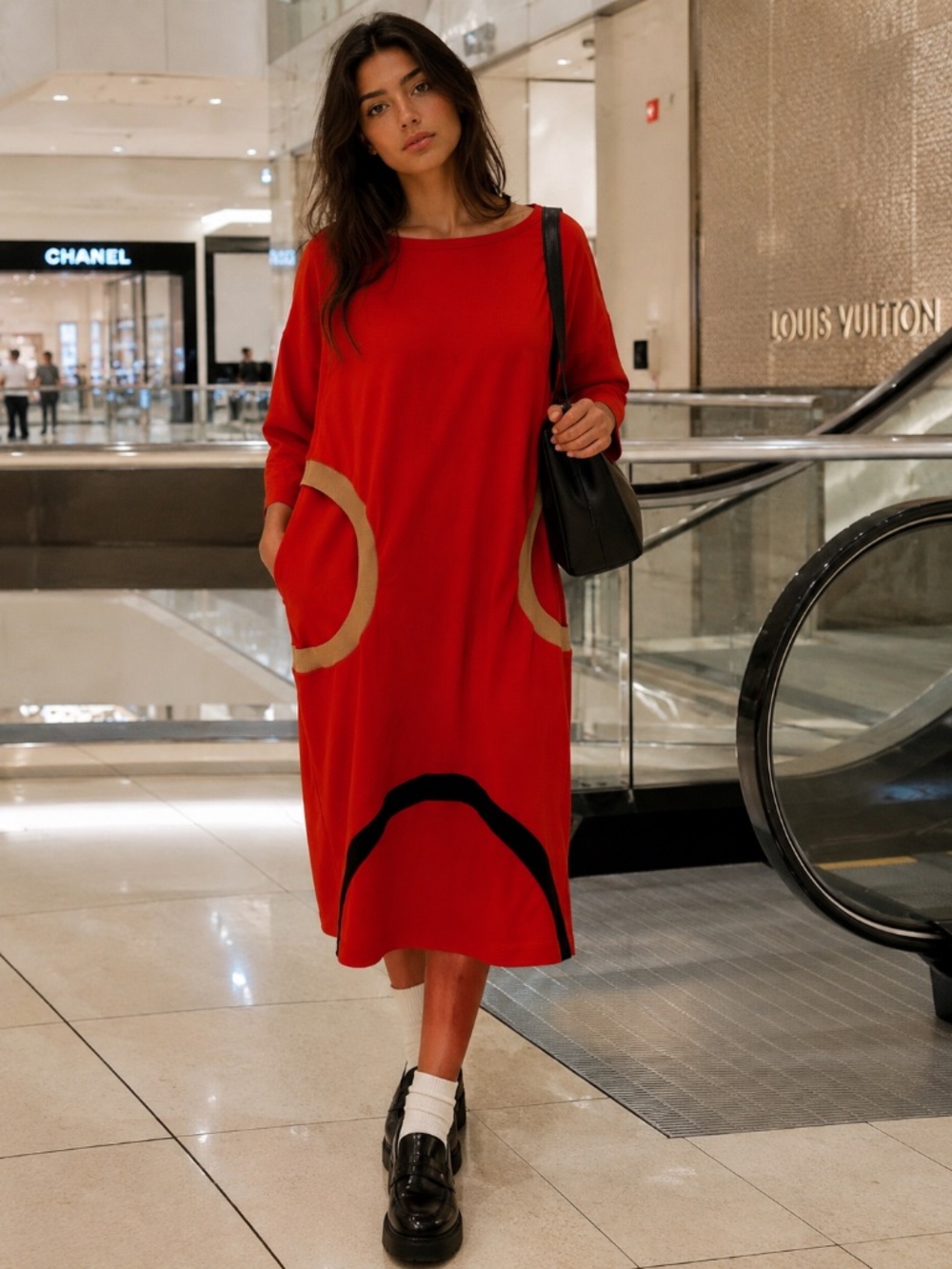 Pier Antonio Gaspari Red Circle Pocket Jersey Dress